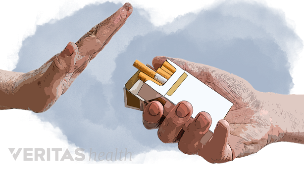 An illustration showing a hand and a pack of cigarette.